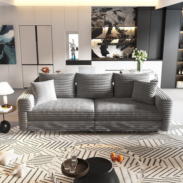 English Elm 82.7 Plush Corduroy 3-Seat Sofa – Modern Deep Seat Convertible Cloud Couch with Foam Pillows Grey W1885S00142