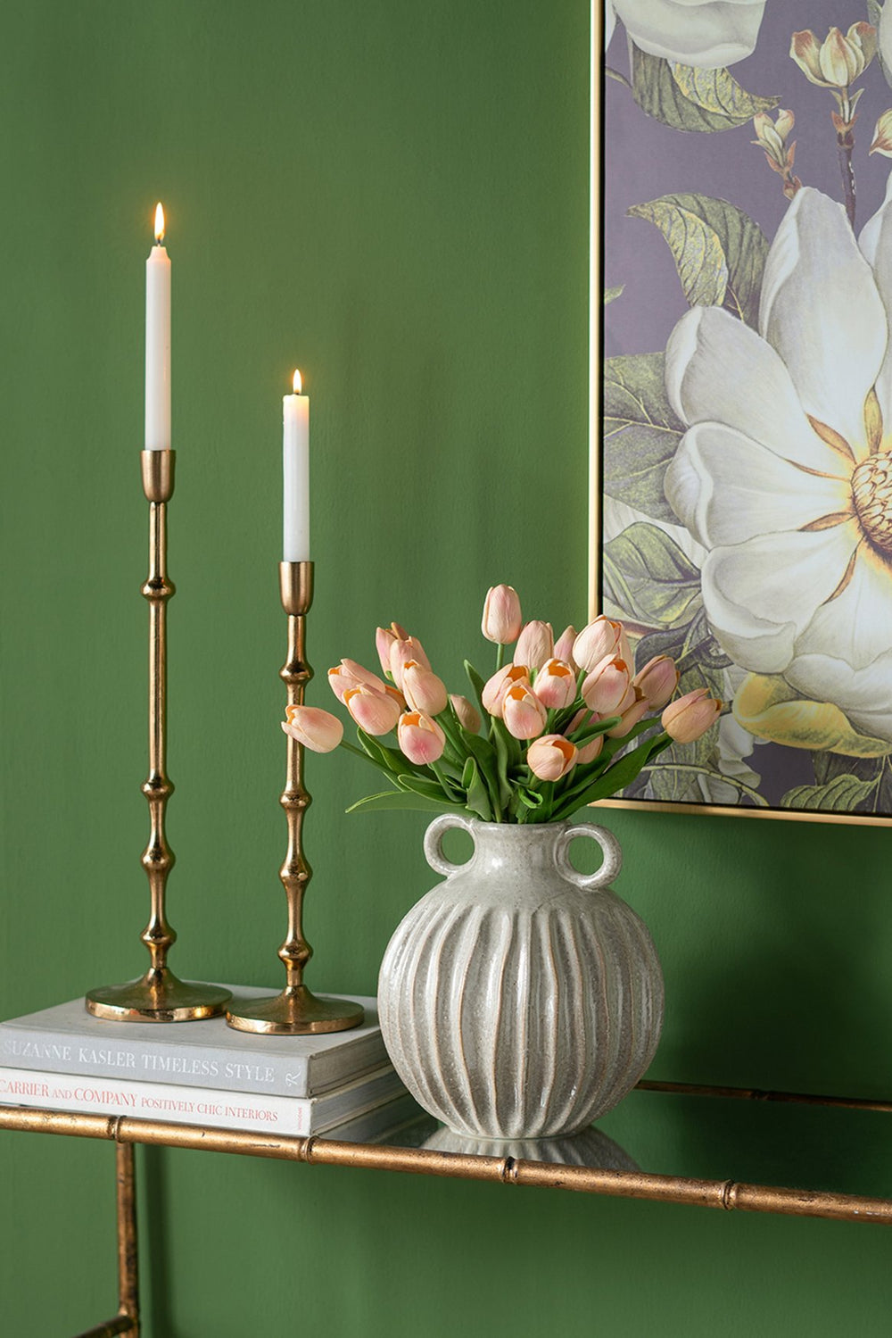 English Elm 4.5x15.5" Slender Aluminum Taper Candle Holder in Warm Bronze with Bead Accents for Elegant Decor W2078P359495