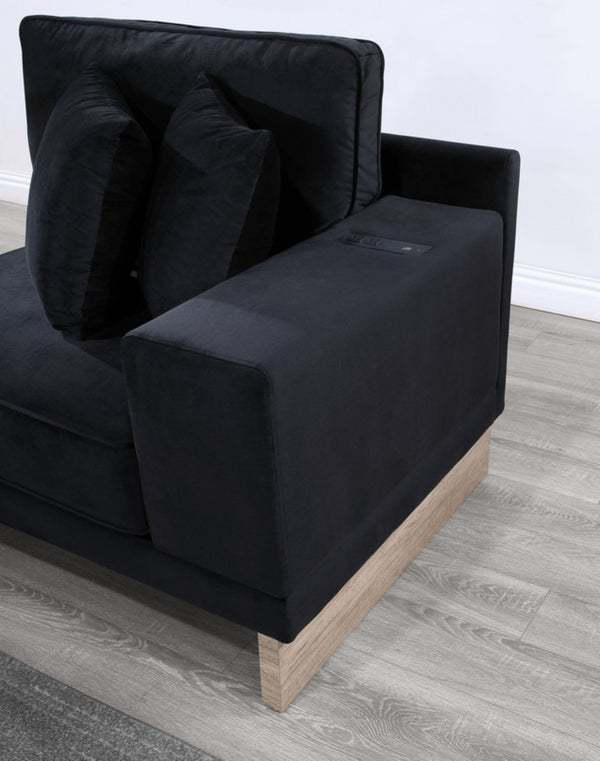 English Elm Messina Black Velvet Sectional Sofa with Channel Tufting Storage and Built-in Charging B2749S00231