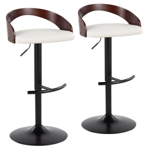 English Elm Grotto Adjustable Barstool Set Of 2 In Black Metal & Cherry Wood With Swivel And Faux Leather Comfort B202S00905