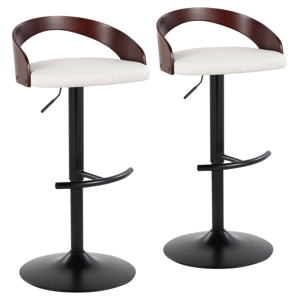 English Elm Grotto Adjustable Barstool Set Of 2 In Black Metal & Cherry Wood With Swivel And Faux Leather Comfort B202S00905