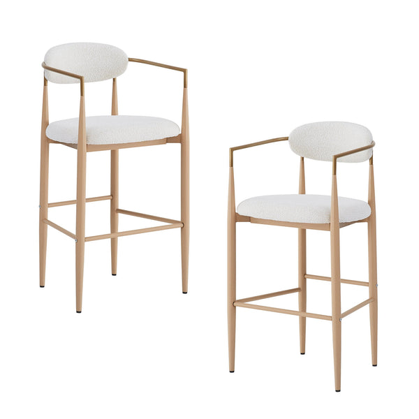 English Elm Christopher Knight Home® - Barstools Set Of 2 - Chic Beige Upholstered Bar Stools With Back, Natural Wood & Iron Legs, 260Lbs Capacity N779P248198N