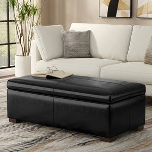 English Elm Gabbie Rectangular Storage Ottoman with Lift-Up Lid and Child-Safe Hinges, Linen-Look Upholstery Black B136P252708