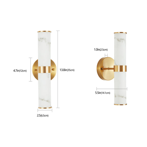 English Elm Golden Resin Wall Sconce Set of 2 with Marble Finish and Gold Accent, Modern Vertical Indoor Lighting Elegance W1340P189553