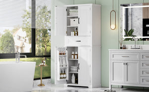 English Elm Christopher Knight Home® - Bathroom Storage Cabinet with Doors Drawer and Adjustable Shelves — MDF Build, Anti-Tip Safety, Modern Appeal White N759P241667K