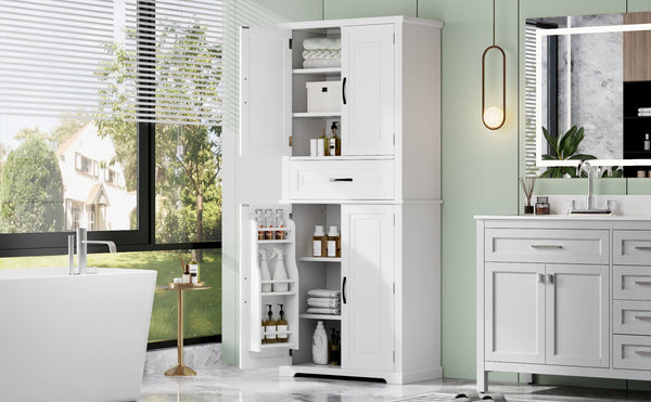 English Elm Christopher Knight Home® - Bathroom Storage Cabinet with Doors Drawer and Adjustable Shelves — MDF Build, Anti-Tip Safety, Modern Appeal White N759P241667K