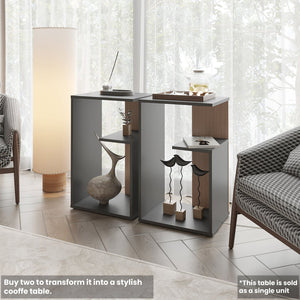 English Elm Fm Furniture Vega Melamine Side Table With Open Storage – Modern Matt Grey & Light Oak Design B128P293875