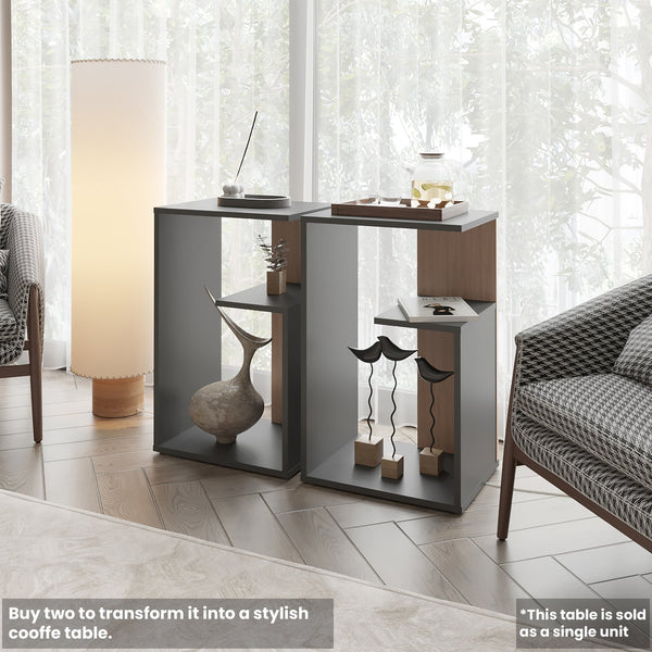 English Elm Fm Furniture Vega Melamine Side Table With Open Storage – Modern Matt Grey & Light Oak Design B128P293875