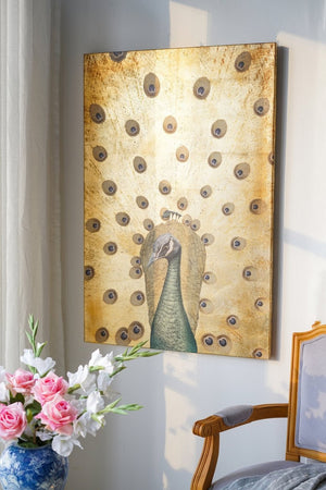 English Elm 30.7x46.5x1.4" Hand-painted Peacock Acrylic Canvas Art with Radiant Gold Textured Ground W2078P481778