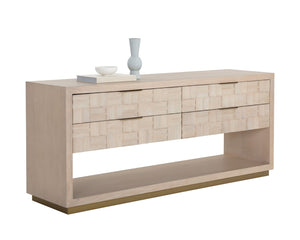 Sunpan Akava Dresser - Minimalist Light Oak Wood with Textured Drawer Fronts and Gold Aluminum Handles