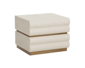 Sunpan SUBIRA Nightstand - Cream Raffia with Golden Accents, Spacious Drawers & Modern Sculptural Design 112310