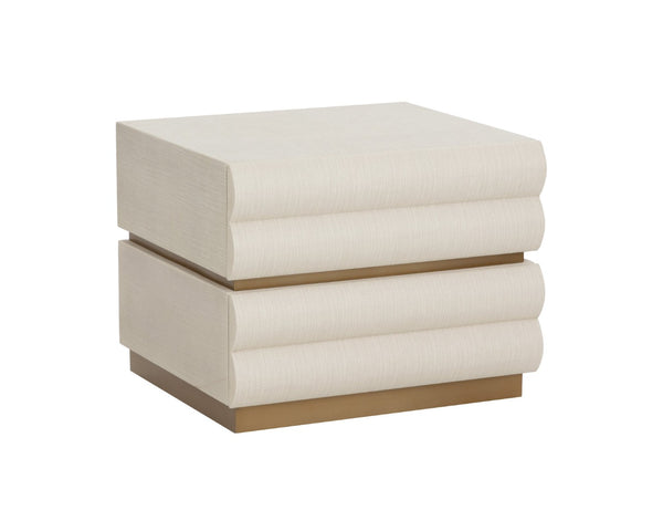 Sunpan SUBIRA Nightstand - Cream Raffia with Golden Accents, Spacious Drawers & Modern Sculptural Design 112310