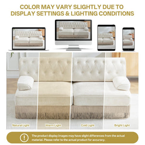 English Elm U Shaped Modular Sectional Sofa Chesterfield Tufted Velvet with Tassel Fringe Skirt Beige W714S01687