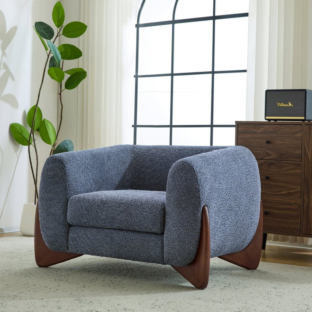 English Elm Modern Ivory Boucle Tuxedo Accent Chair with Birch Legs for Living Room N776P216196B