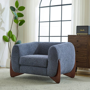 English Elm Modern Ivory Boucle Tuxedo Accent Chair with Birch Legs for Living Room N776P216196B