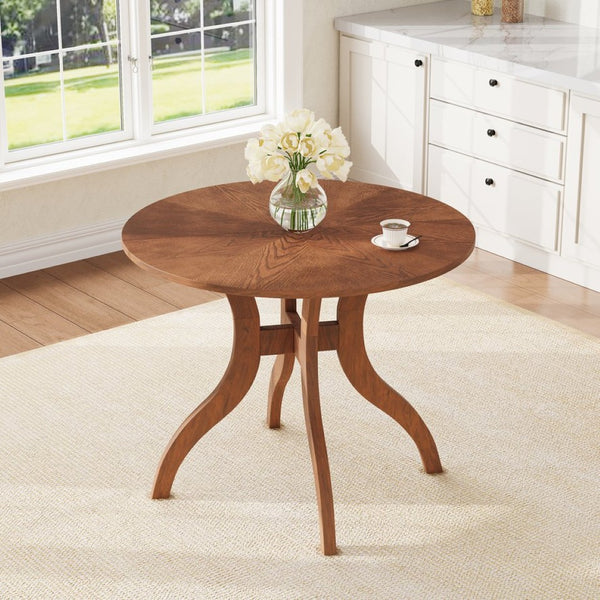 English Elm Walnut Dining Table Set: Charming 39.4" Round Table & 2 Upholstered Chairs For Cozy Dining Spaces TWSET-GRACIA2D-GIGA