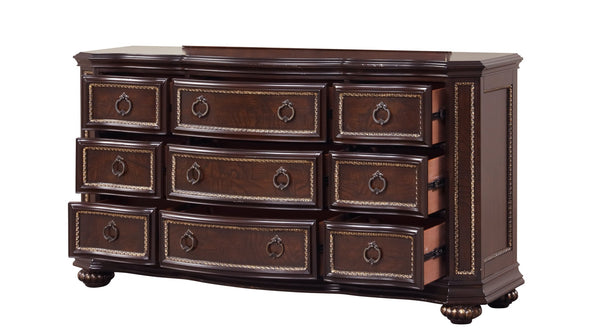 English Elm Paris G09300-D Dresser with Velvet-Lined Top Drawer, Wood Veneer Finish, Iron-Style Handles & Bun Feet Cherry 72 L x 23 W x 37 H B078P301566