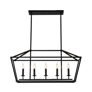 English Elm 5-light Industrial Farmhouse Chandelier Matte Black Metal Linear Pendant for Kitchen Island W5008P465021