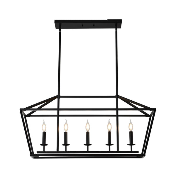 English Elm 5-light Industrial Farmhouse Chandelier Matte Black Metal Linear Pendant for Kitchen Island W5008P465021