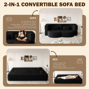 English Elm Modern Corduroy Floor Sofa Foldable Twin Sleeper Foam Filled for Compact Living Spaces Black W1885P435359