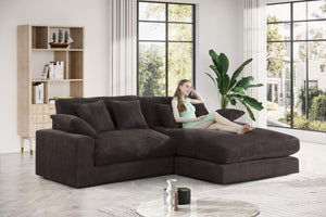 English Elm Astra Corduroy Reversible Sectional Sofa with Chaise Six Pillows Casual Living Room Chocolate B2749S00211