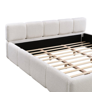 English Elm Christopher Knight Home® - California Boucle Platform Bed King Size — Plush Thick Headboard & Footboard, Sturdy 800lb Frame, White N757P333169W