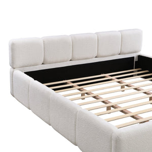 English Elm California King Boucle Upholstered Platform Bed Thick Block Headboard Modern Suite N757P391356W