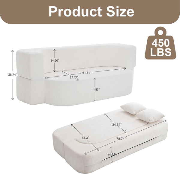 English Elm 3 Seater Convertible Sofa Bed with Chenille Upholstery and High-Density Sponge for Superior Comfort and Support Ivory T3903P379836