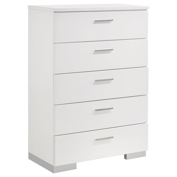 English Elm Dulcey White High Gloss 5-Piece Eastern King Bedroom Set With Led Ambiance & Ample Storage Solutions B062S01329