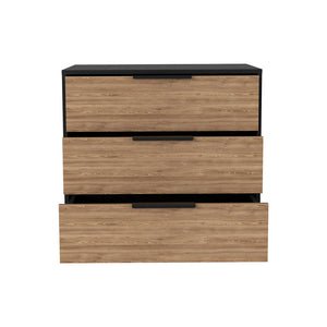 English Elm Dresser: Modern 3-Drawer Storage Solution In Black & Light Oak - Compact Design For Any Space B097132975