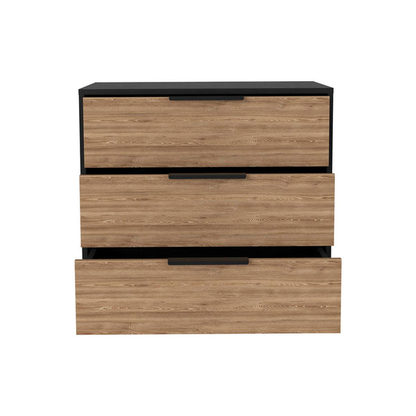 English Elm Dresser: Modern 3-Drawer Storage Solution In Black & Light Oak - Compact Design For Any Space B097132975