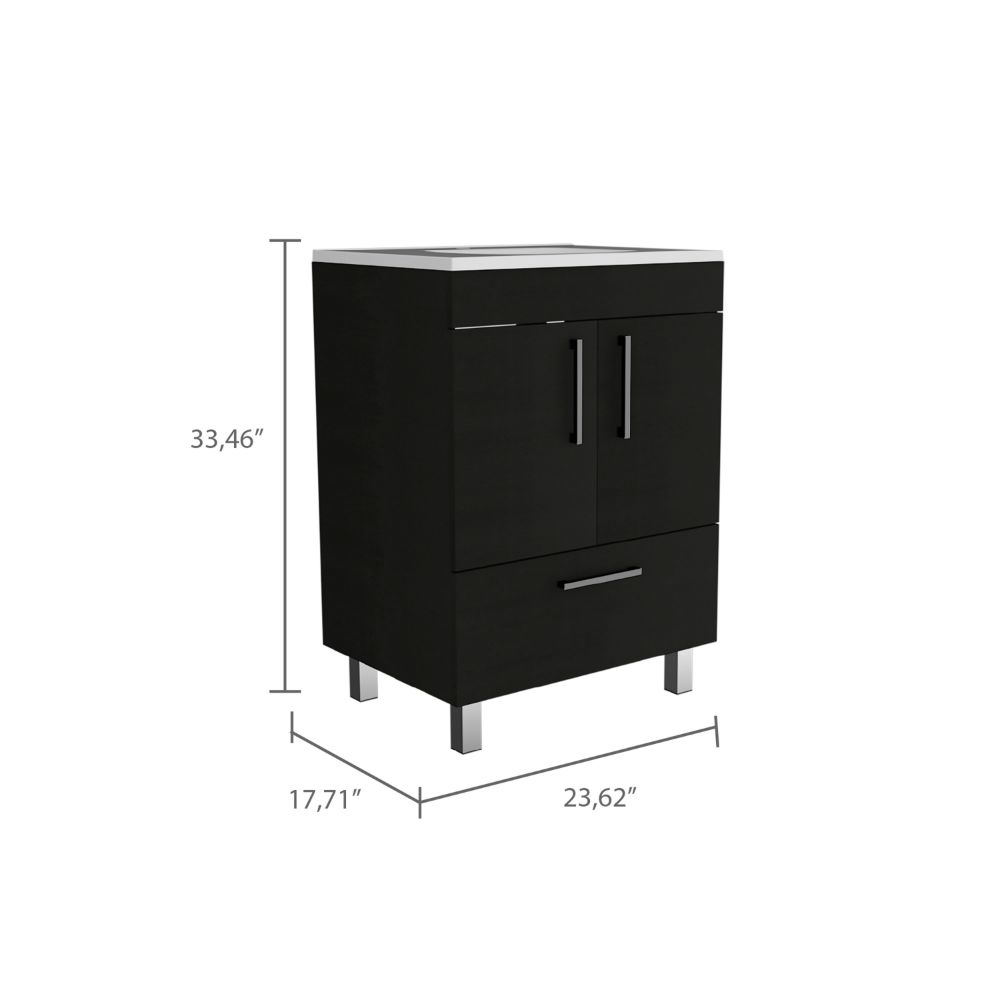 English Elm Single Bathroom Vanity with Sink and Shelf, Engineered Wood Cabinet, One Door, Modern Design, FSC Compliant Black 30.71 L x 23.62 W x 7.87 H B097S00150