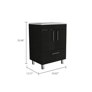 English Elm Single Bathroom Vanity with Sink and Shelf, Engineered Wood Cabinet, One Door, Modern Design, FSC Compliant Black 30.71 L x 23.62 W x 7.87 H B097S00150