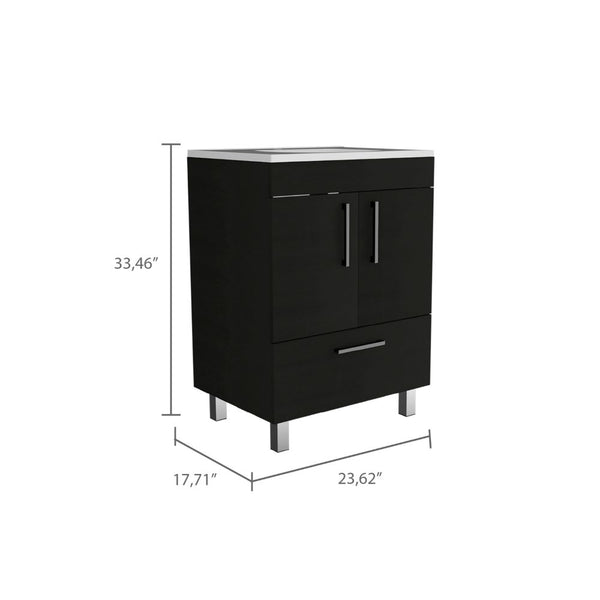 English Elm Single Bathroom Vanity with Sink and Shelf, Engineered Wood Cabinet, One Door, Modern Design, FSC Compliant Black 30.71 L x 23.62 W x 7.87 H B097S00150