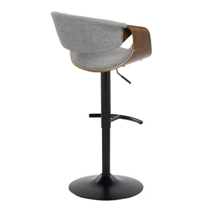 English Elm Curvo Adjustable Barstool Set Of 2 - Mid-Century Modern Design With Swivel, Walnut & Grey Fabric B202S00802