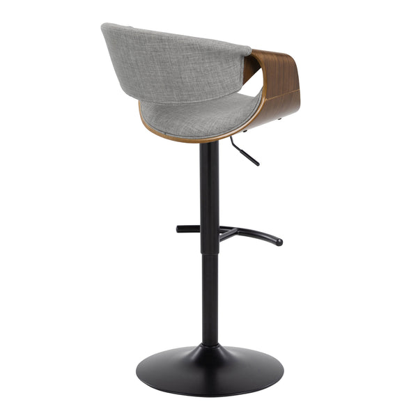 English Elm Curvo Adjustable Barstool Set Of 2 - Mid-Century Modern Design With Swivel, Walnut & Grey Fabric B202S00802