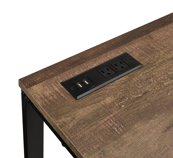 English Elm Walnut Writing Desk with USB Port and Open Base — Knock-Down Design, Spacious Surface for Workstation Walnut+black B062P209215