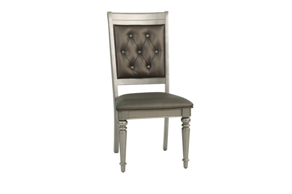 English Elm Luxury Silver Trim Tufted Dining Chairs Set of 2 — Black Faux Leather, Button Accent, 21x24x42" HSESF00F1705