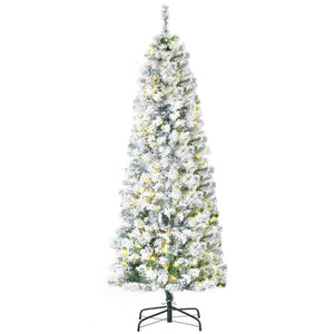 English Elm Homcom 6Ft Slim Douglas Fir Pre-Lit Christmas Tree With 250 Warm Leds & Snow-Flocked Tips For Easy Setup W2225P229785