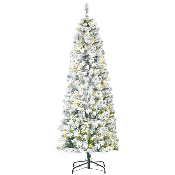 English Elm Homcom 6Ft Slim Douglas Fir Pre-Lit Christmas Tree With 250 Warm Leds & Snow-Flocked Tips For Easy Setup W2225P229785