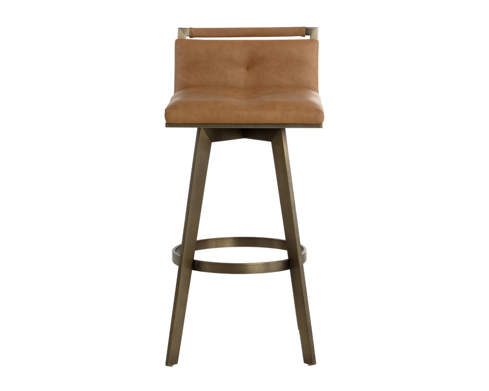Sunpan ARIZONA Swivel Barstool - Art Deco Elegance in Milliken Cognac with Antique Brass Finish for Style 112206