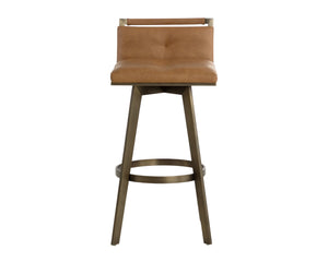 Sunpan ARIZONA Swivel Barstool - Art Deco Elegance in Milliken Cognac with Antique Brass Finish for Style 112206