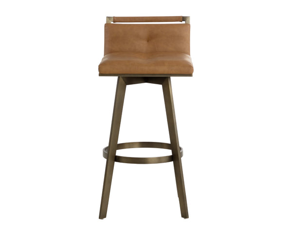 Sunpan ARIZONA Swivel Barstool - Art Deco Elegance in Milliken Cognac with Antique Brass Finish for Style 112206