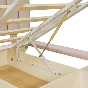 English Elm Queen Upholstered Floating Bed with LED Lighting, Hydraulic Lift, 4 Storage Drawers, Velvet Luxury Pink SF000132AAH