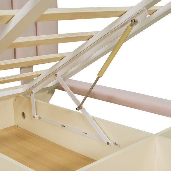 English Elm Queen Upholstered Floating Bed with LED Lighting, Hydraulic Lift, 4 Storage Drawers, Velvet Luxury Pink SF000132AAH