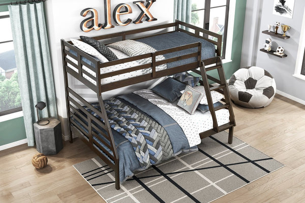 English Elm Twin Twin-over-Twin Bunk Bed with Guard Rails and Integrated Ladder, Oak-Veneer Durable Frame, Space-Saving Design Dark Brown 58.5 L x 34.5 W x 7 H B011S01852