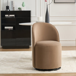 English Elm Set Velvet Swivel Barrel Accent Chair Mid Century Ergonomic Seat for Dining Vanity Brown W3244P308283