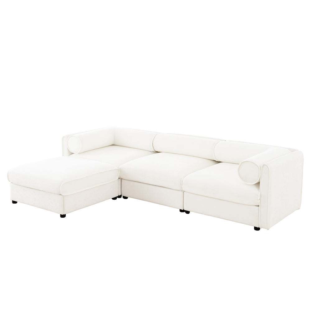 English Elm Elegant White Chenille Sectional Sofa With Storage, Ergonomic Design & Modular Style For Modern Living W714S01038