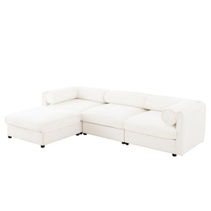 English Elm Elegant White Chenille Sectional Sofa With Storage, Ergonomic Design & Modular Style For Modern Living W714S01038