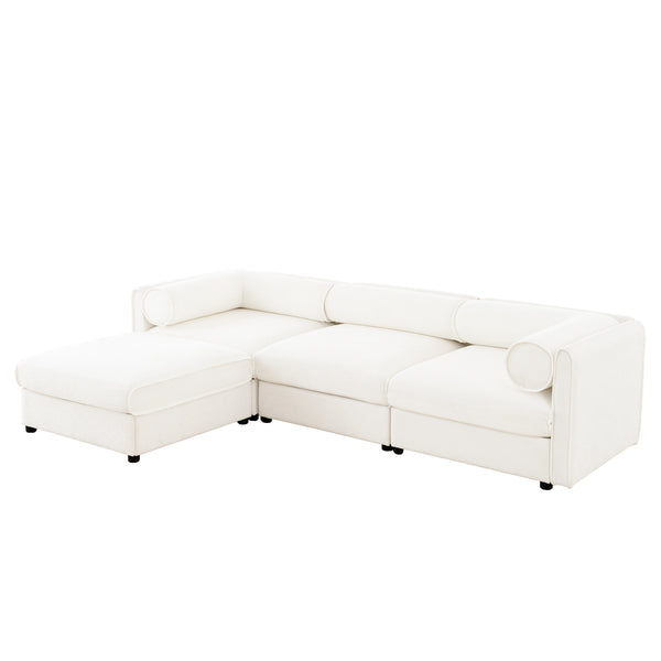English Elm Elegant White Chenille Sectional Sofa With Storage, Ergonomic Design & Modular Style For Modern Living W714S01038